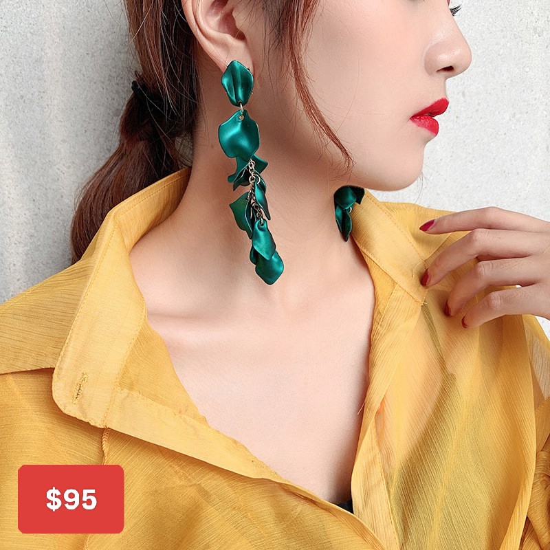 Aretes verdes largos hoja