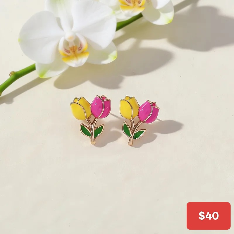 Aretes tulipán rosa y amarillo