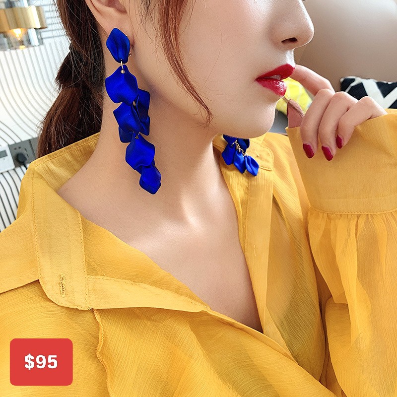 Aretes azules largos hoja