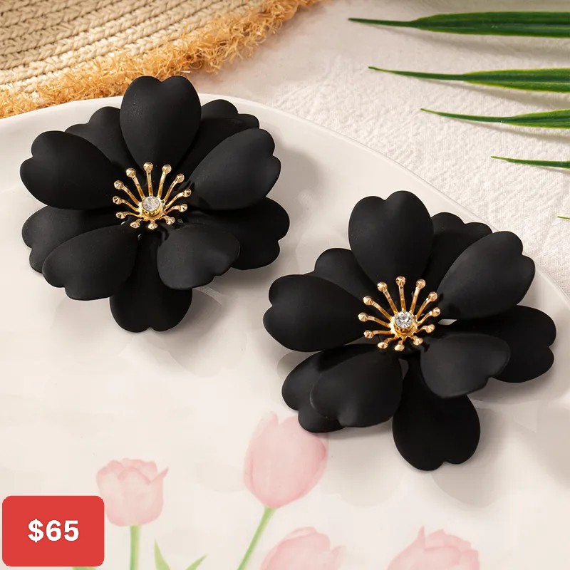 Aretes flor negros