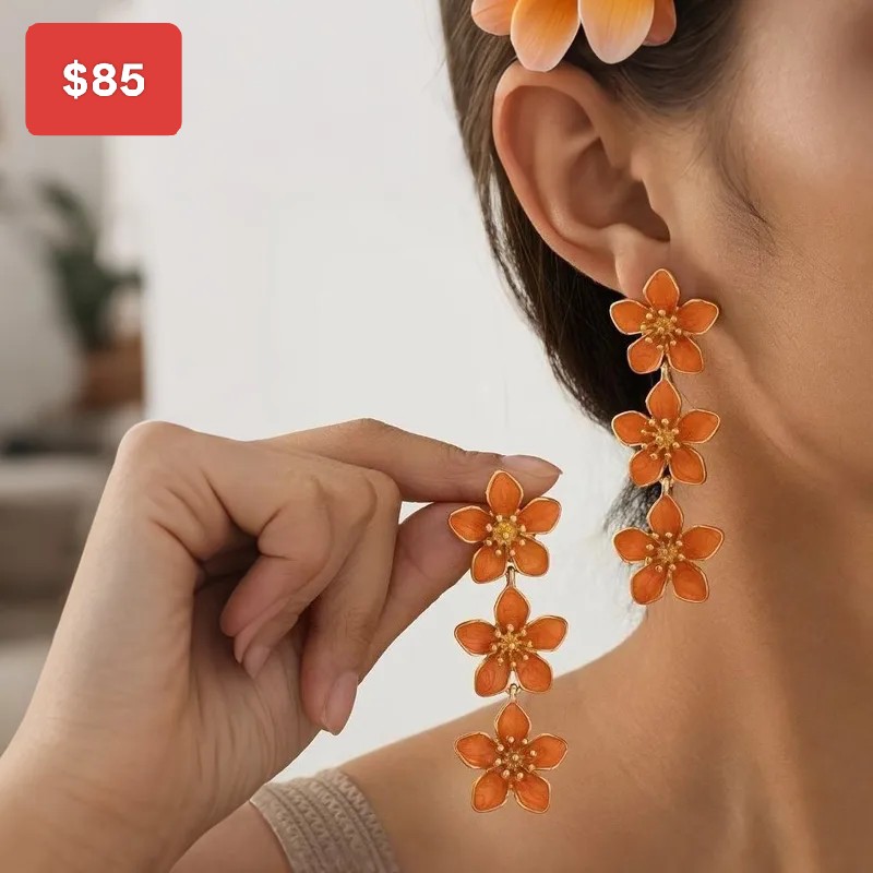 Aretes largos flor naranja
