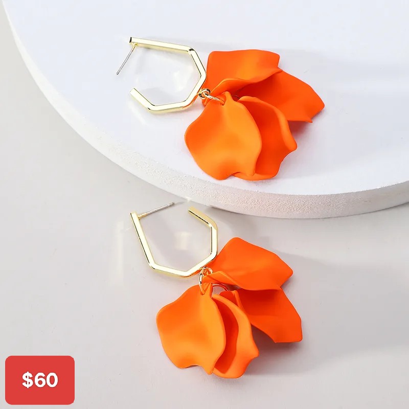 Aretes dorados flor naranja