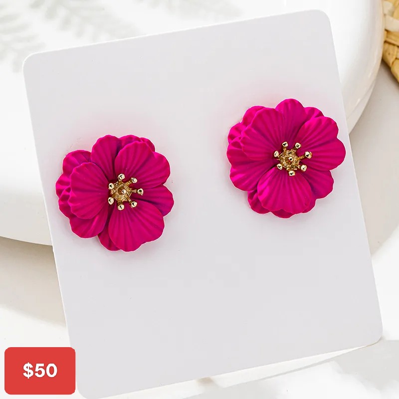 Aretes flor fucsia