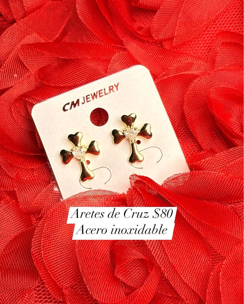 Aretes chapa de oro cruz