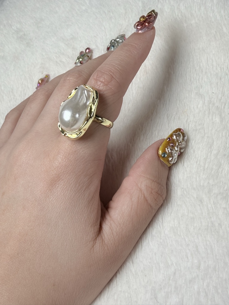 Anillo acero inoxidable perla blanca