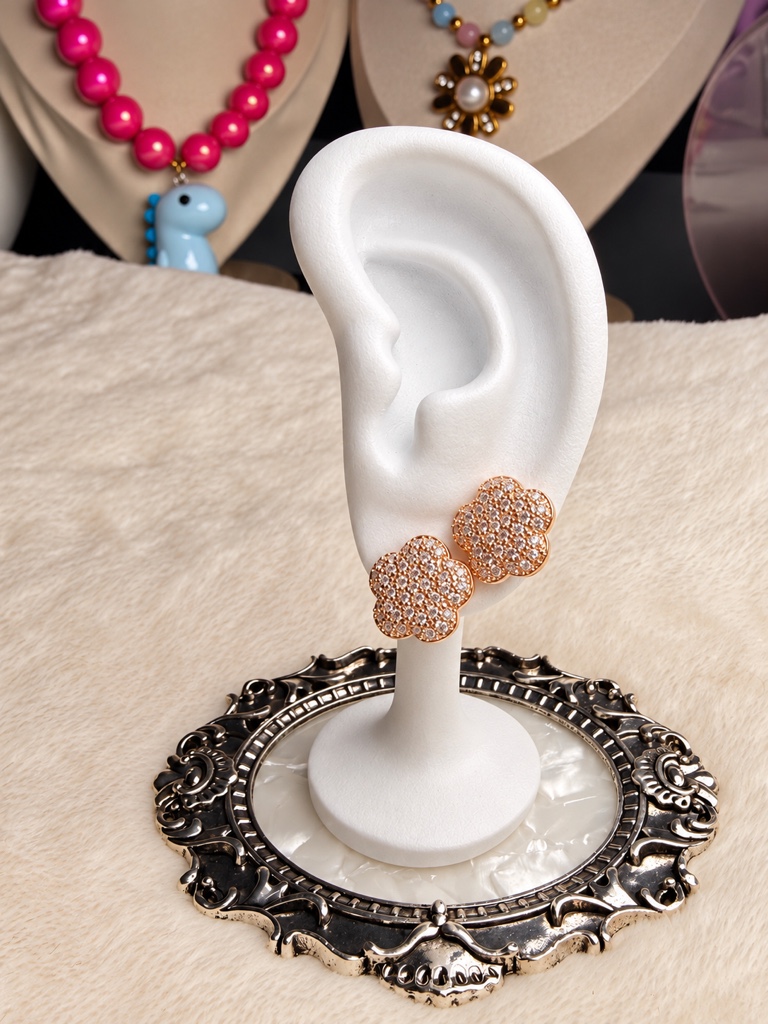 Aretes flor zirconia gold rosa