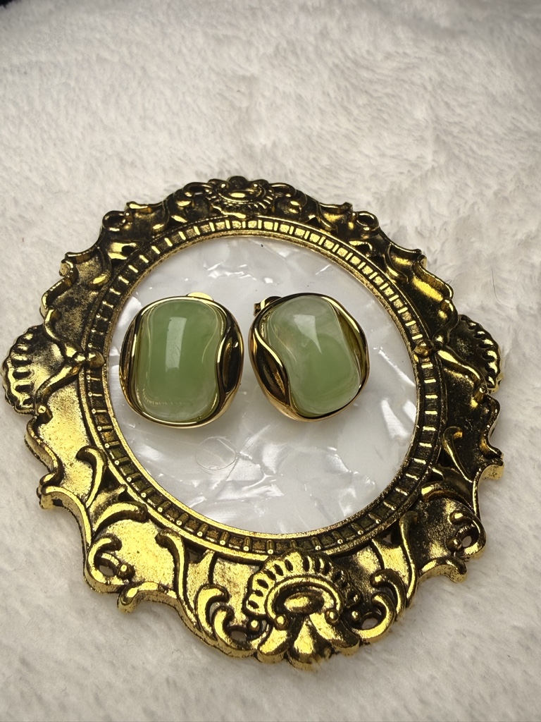 Aretes acero inoxidable piedra verde