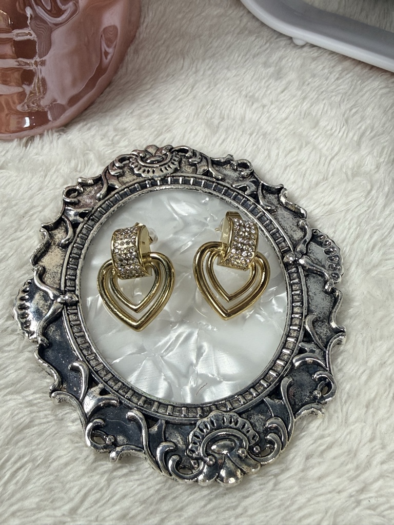Aretes de doble corazon zirconia