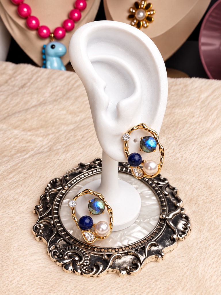 Aretes perlas transparente y dorado