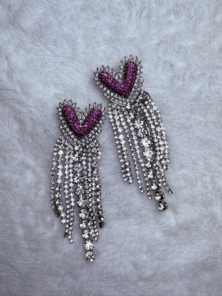 Aretes zirconia con corazón lila