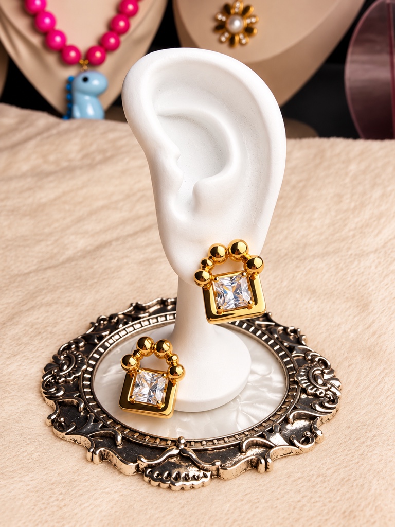 Aretes forma de bolsa con cristal