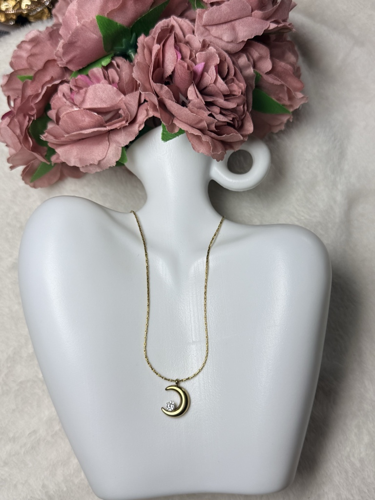 Collar dorado luna con zirconia