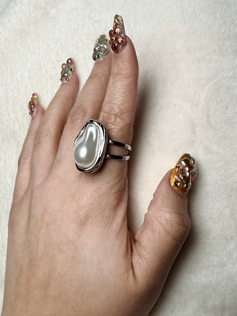Anillo perla plateado