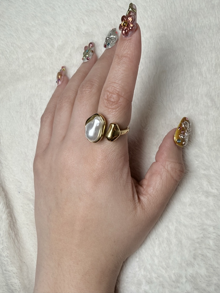 Anillo acero inoxidable perla irregular