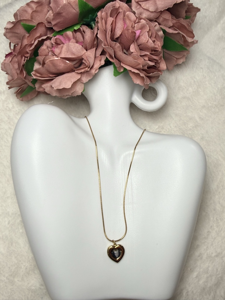 Cadena corazón perla negra