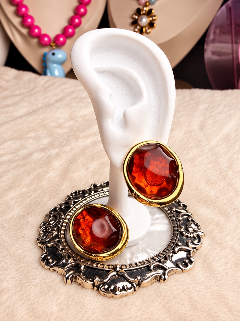 Aretes redondos piedra roja grandes
