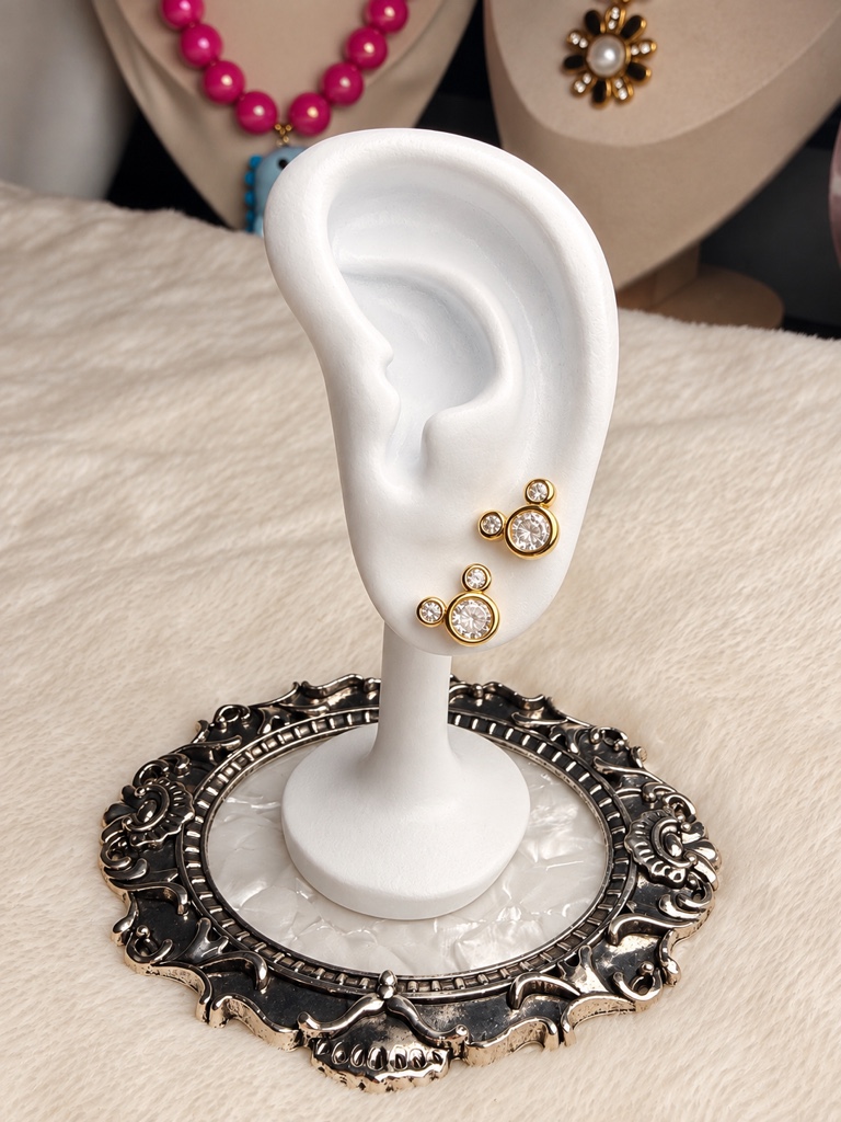 Aretes mini zirconia cabeza de miky