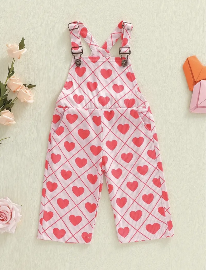 Overol niña rosado corazón T3