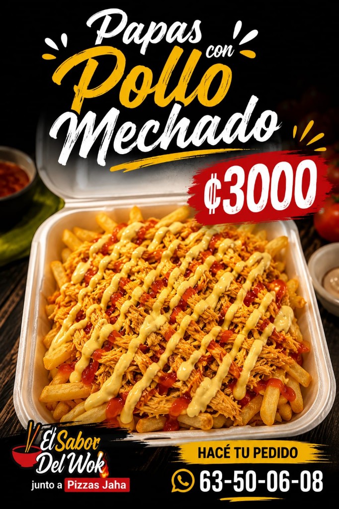 Papas con pollo mechado