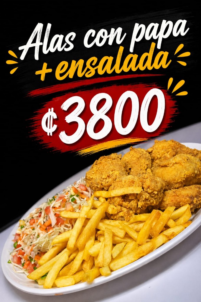 Alas con papa y ensalada