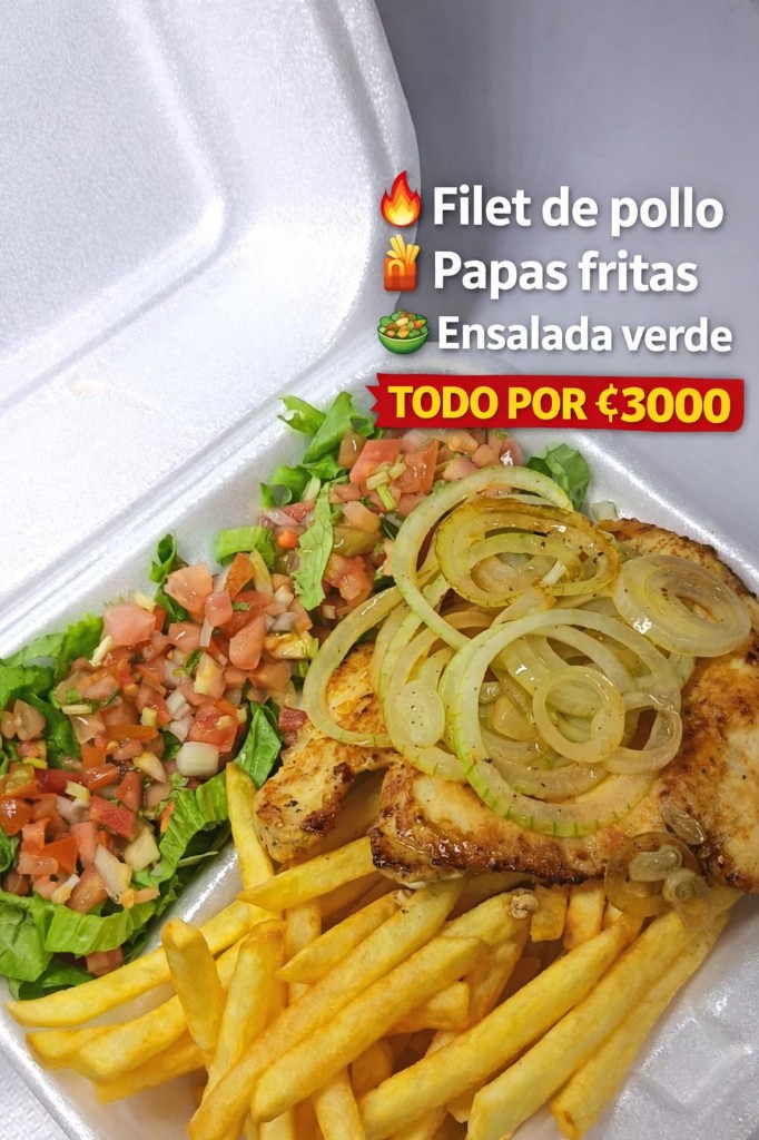 Filete de pollo con papas fritas