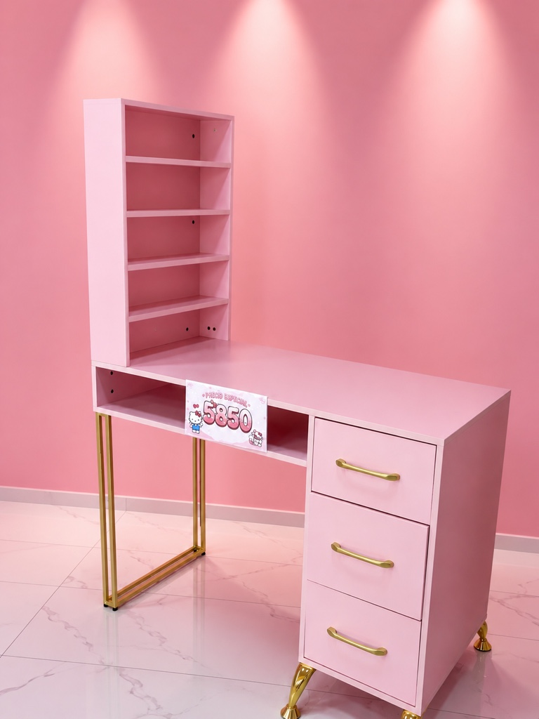 Escritorio rosa con gavetas