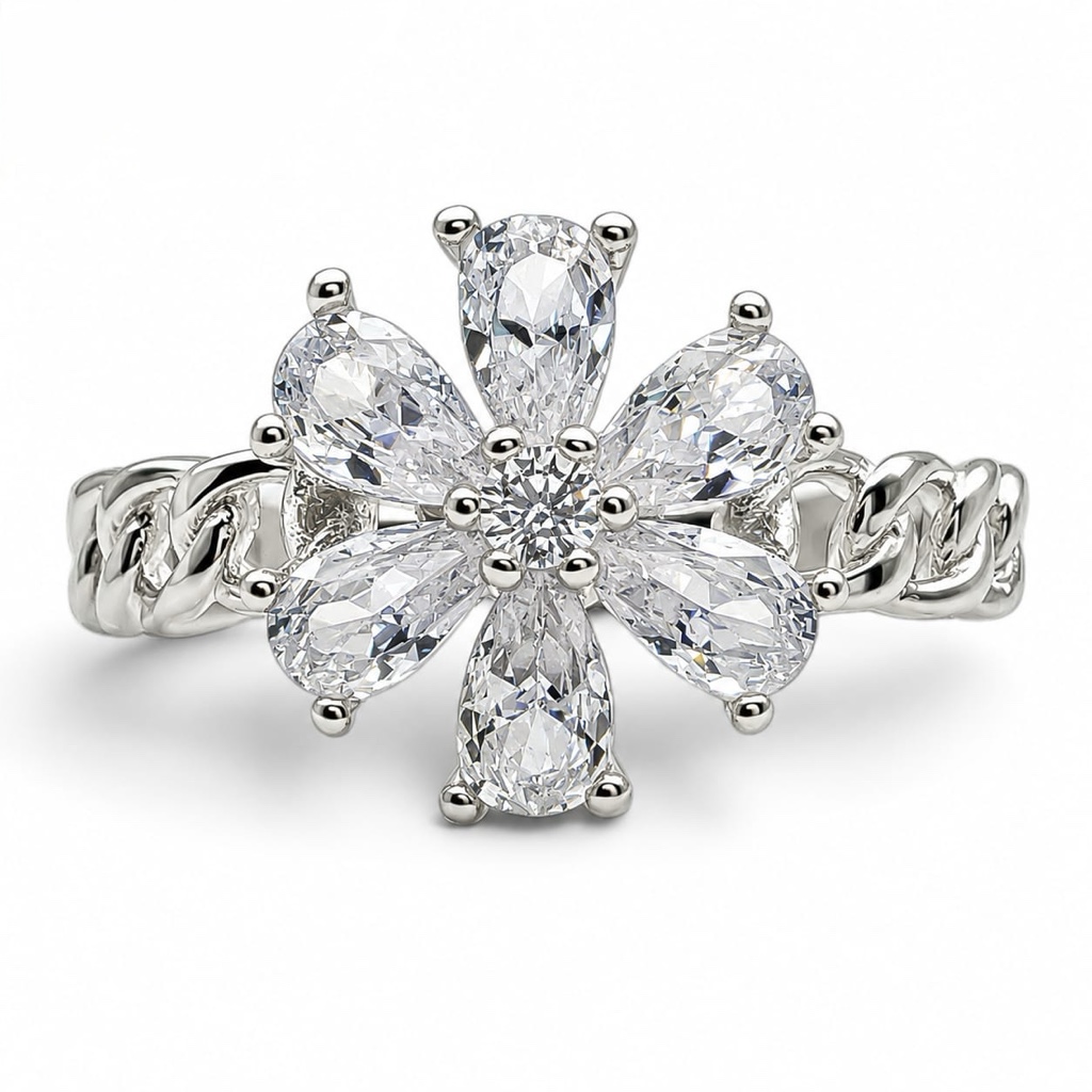M439#9Anillo Zirconia flor