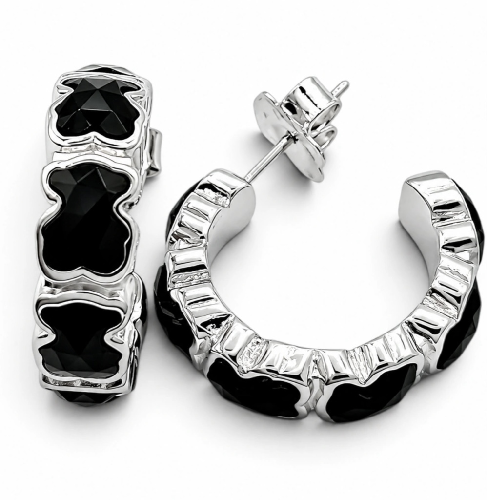 M7956 Arracada Oso Onix Plata Ley 925