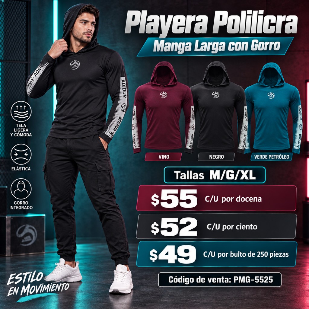 PMG-5525 Polilicra manga larga Gorro Tallas