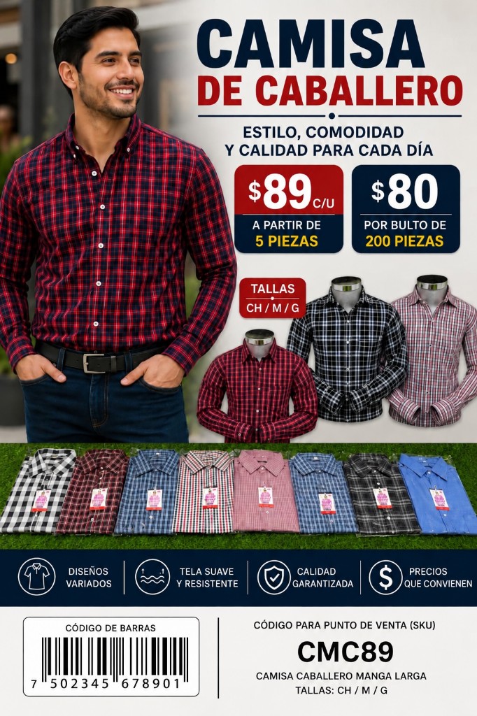 Camisa Manga Larga Cuadrada PCL89