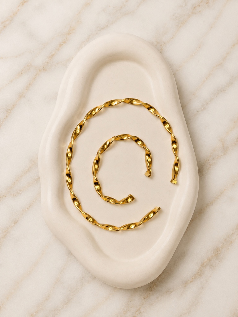 Conjunto Choker Aro e Bracelete Folheado a Ouro 18k Design Curvado