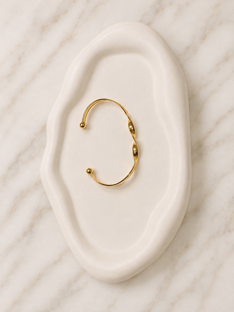 Bracelete Folheado a Ouro 18k e Prata Ondulado e Liso - Ouro