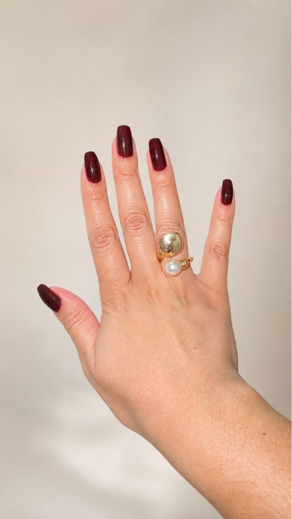 Anel Folheado a Ouro 18k e Prata Esfera e Pérola