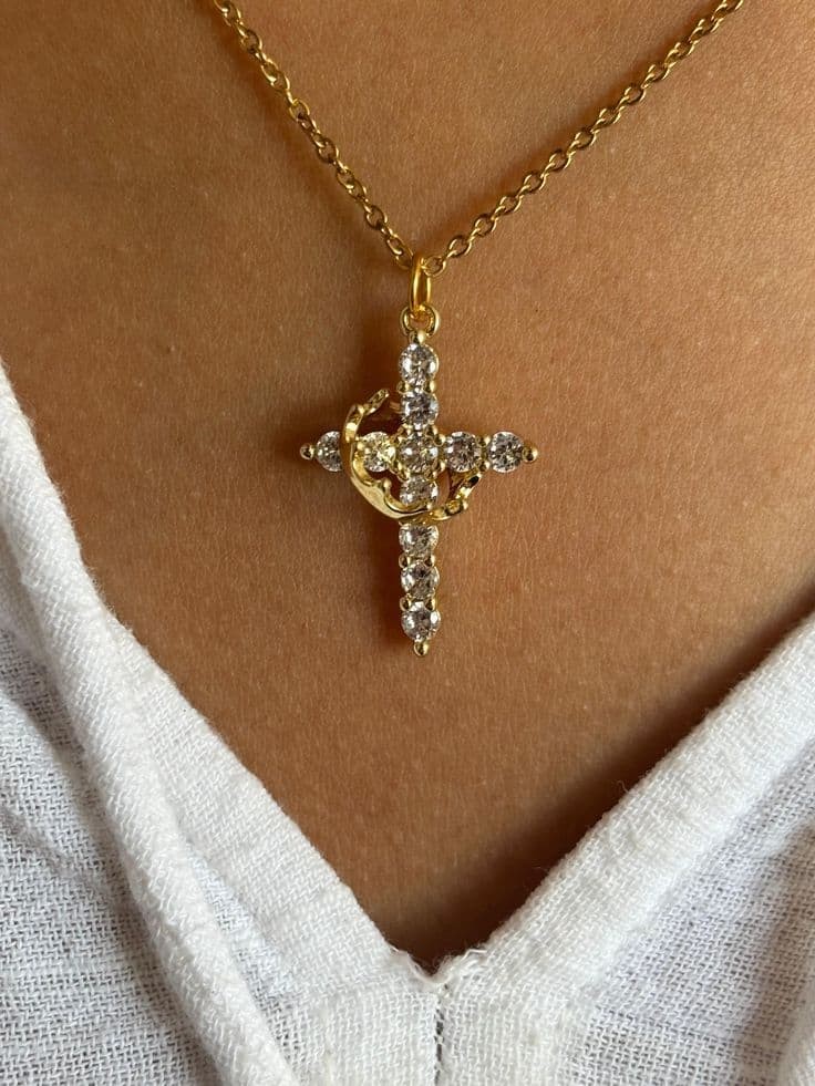 Dije cruz de cristal con Corona