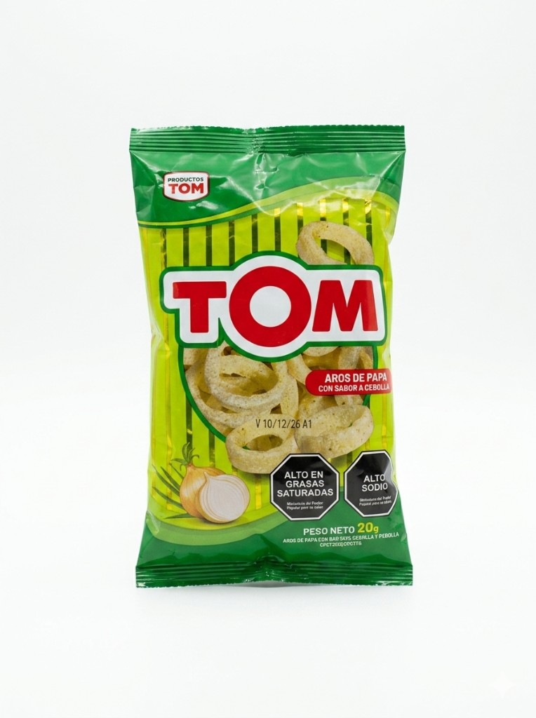 Aros de Papa Tom 20g. Sabor Cebolla