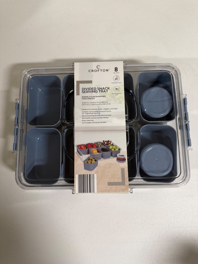 bandeja con divisiones snack azul