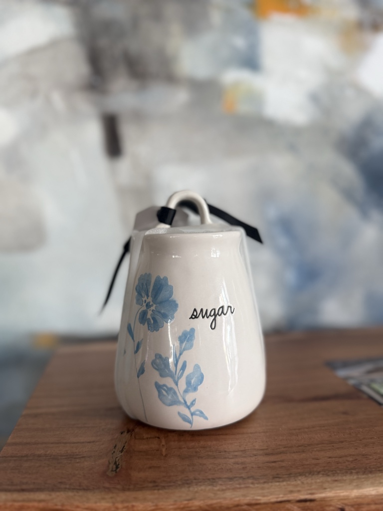 Sugar frasco blanco flores azules