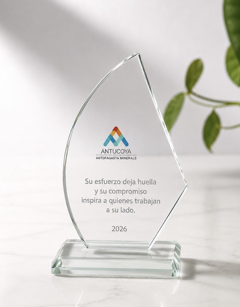 TROFEO CRISTAL MEDIA LUNA + LOGO COLOR