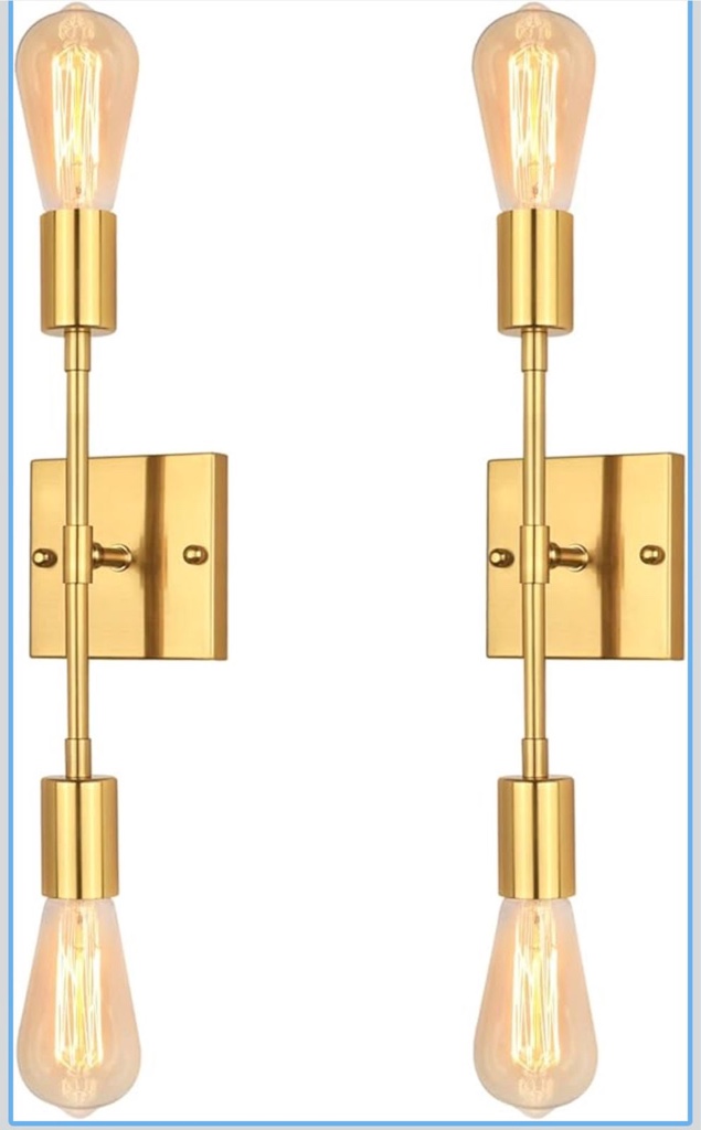 lamparas de pared para interior de casas, lamparas para baño, Base E26, Adecuado para dormitorio, sala de estar, comedor, baño, pasillo, Oro - 2 Piezas