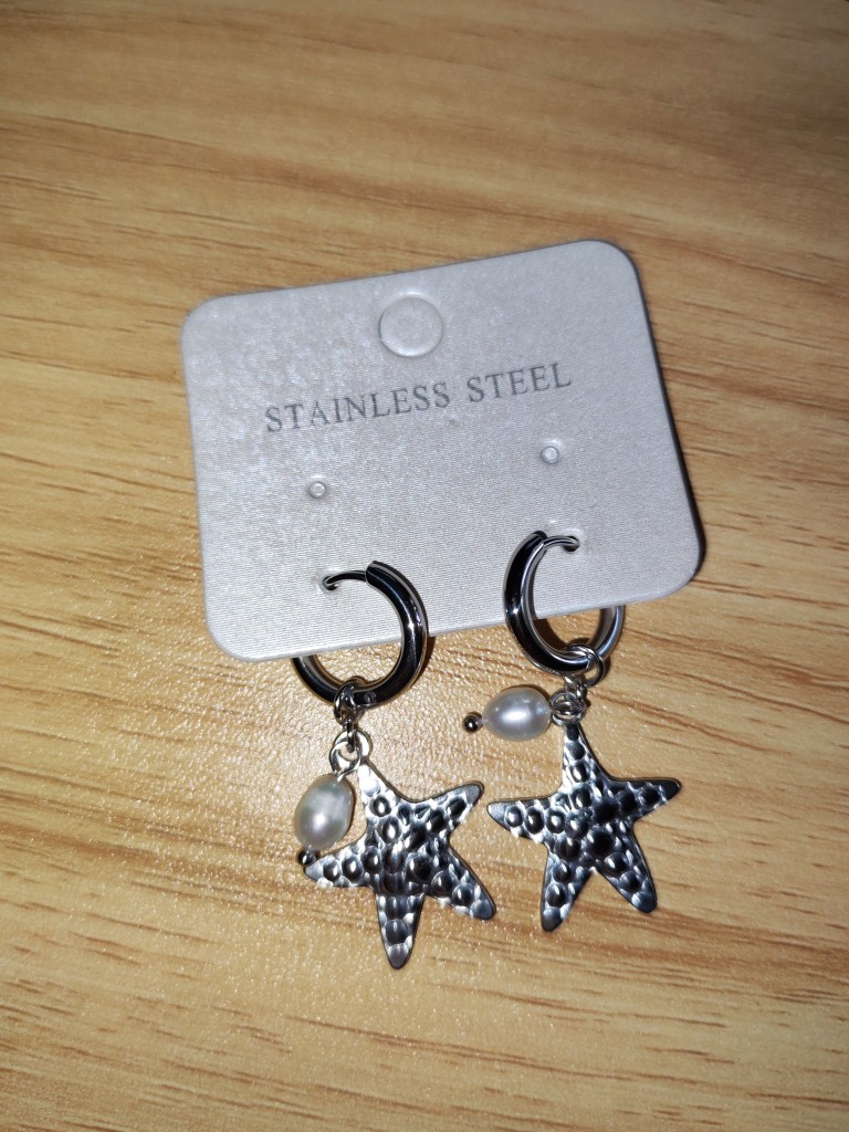 Aretes Estrella de Mar C/ Perla Acero Inoxidable