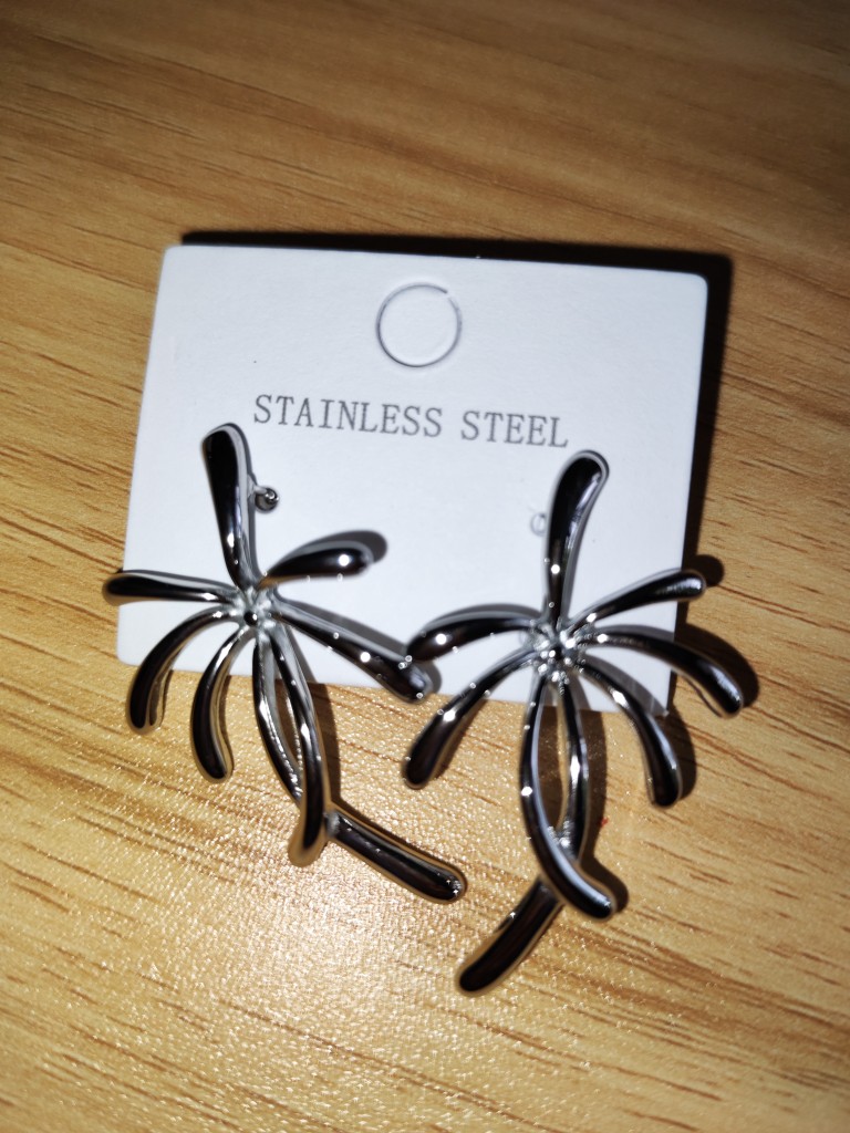 Aretes Palmera Plata Acero Inoxidable