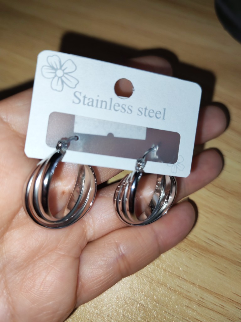 Aretes Argolla Plateada Med Acero Inoxidable