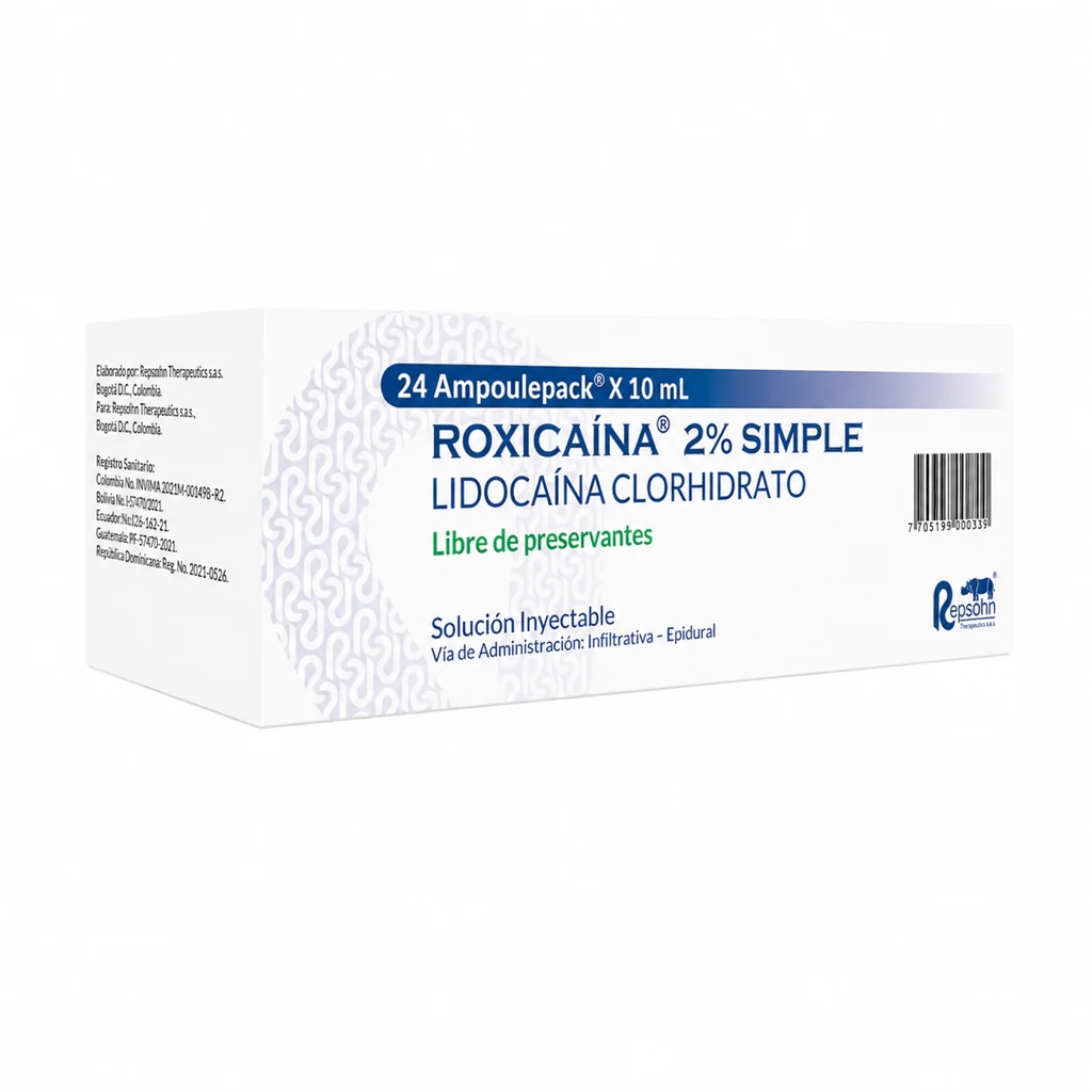 Roxicaina 2% Simple x24 ampollas