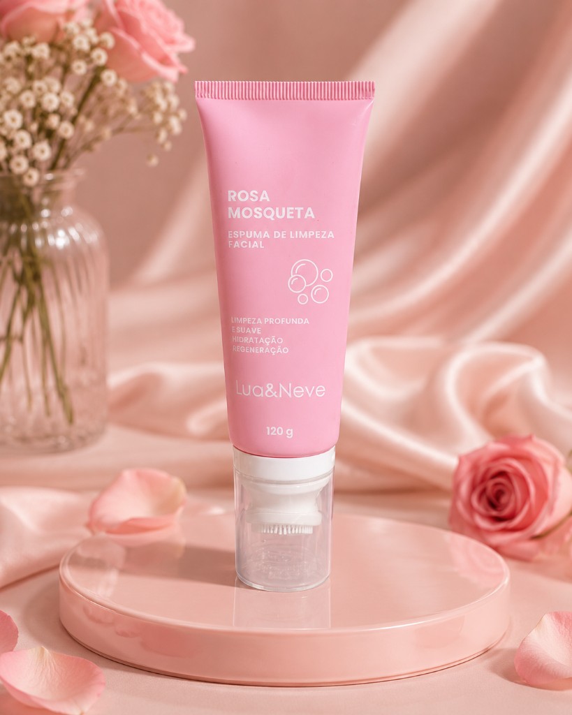 Espuma de limpeza facial rosa mosqueta