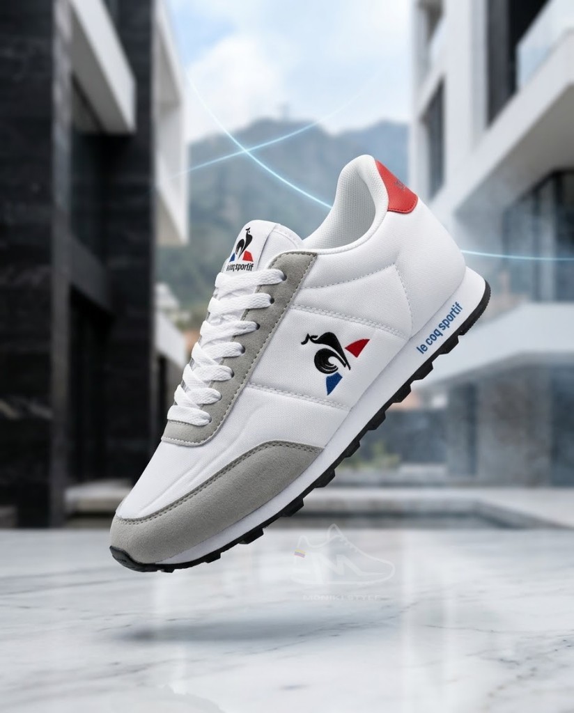 Le Coq Sportif Veloce Blanco Detalles Gris Rojo Azul Hombre Monikistyle1.1