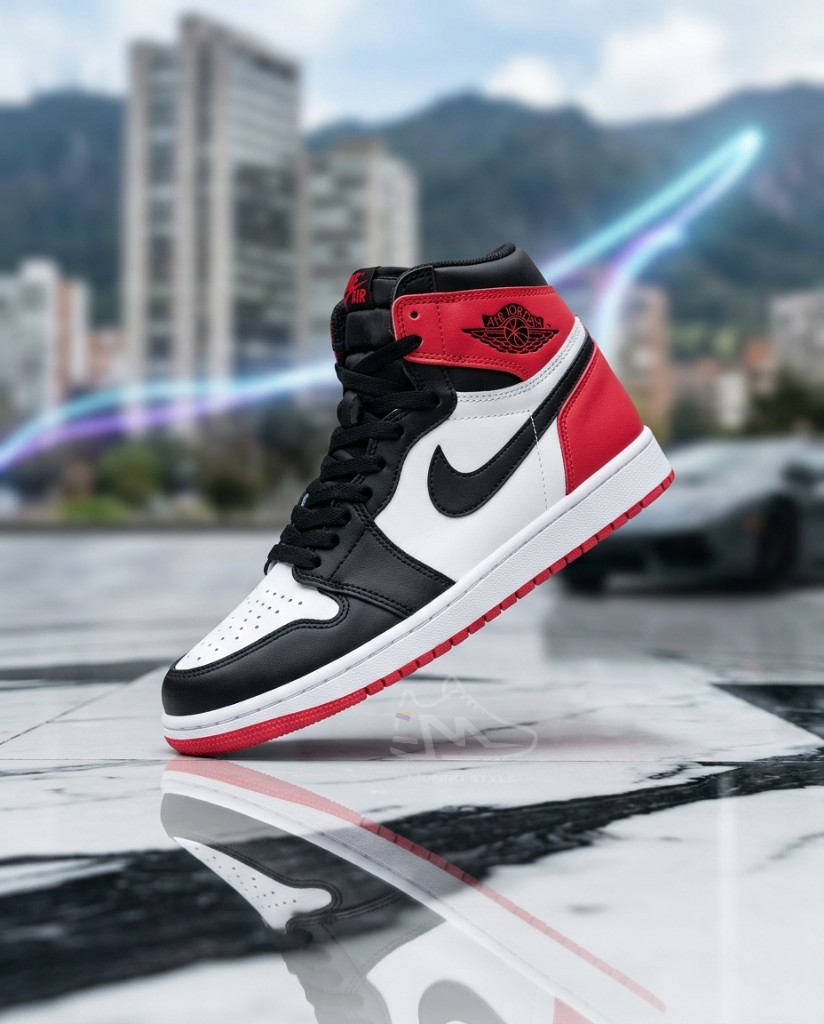 Nike Air Jordan Retro 1 High Blanco Negro y Rojo Hombre Mujer Monikistyle1.1