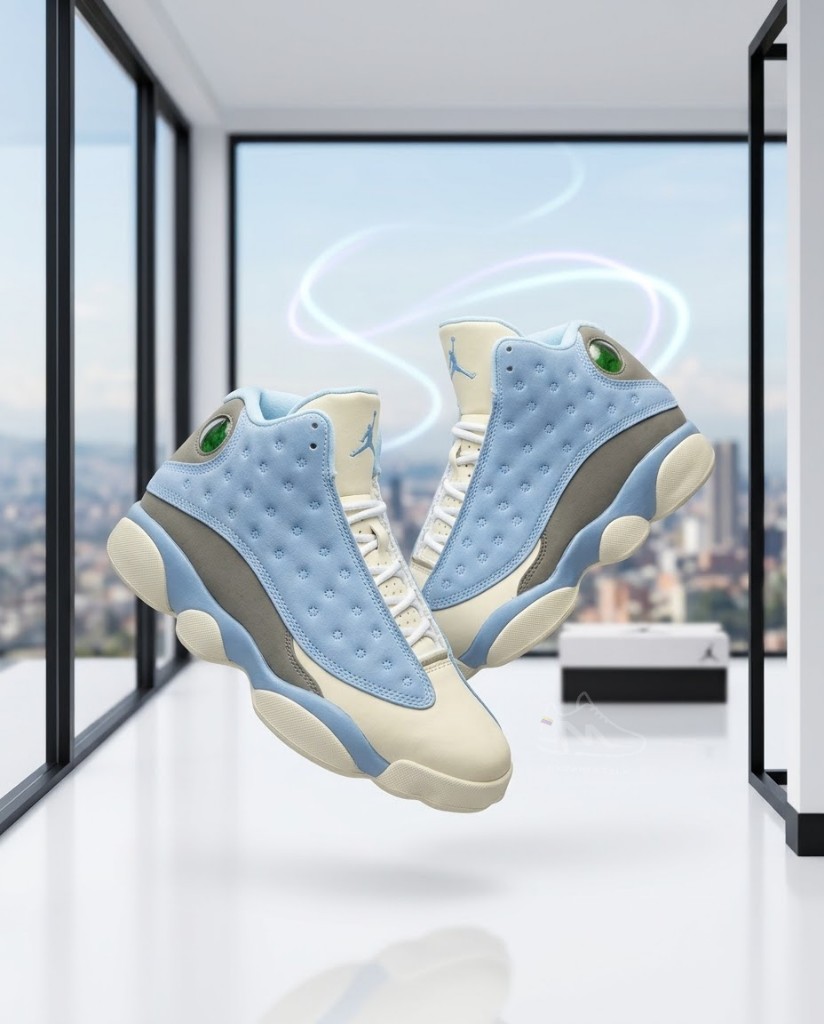 Air Jordan Retro 13 x SoleFly Azul Celeste Detalles Gamuza Gris y Crema Mujer Hombre Monikistyle1.1