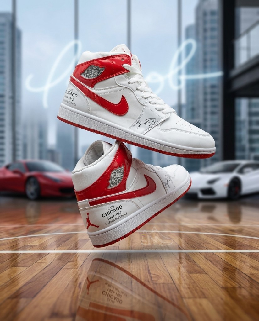 Nike Air Jordan 1 Mid Blanco Club Chicago 1984-1985 Rojo Mujer Hombre Monikistyle1.1