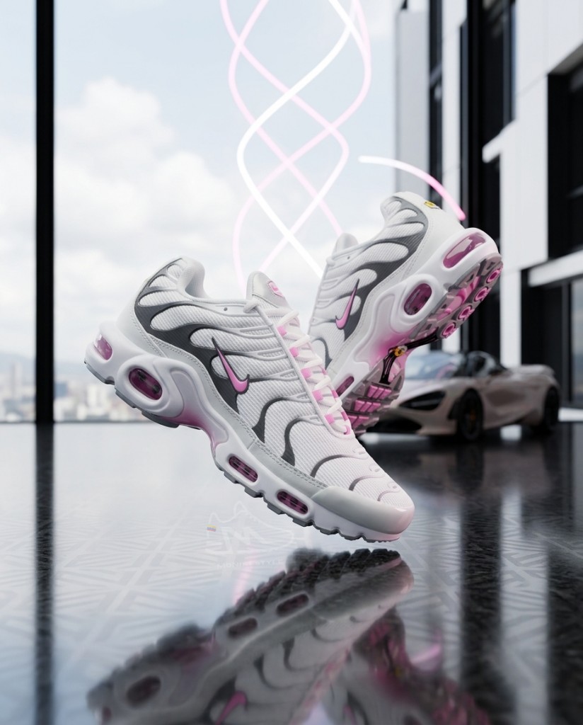 Nike Air Max Plus TN Blanco Detalles Gris y Rosa Mujer Monikistyle1.1