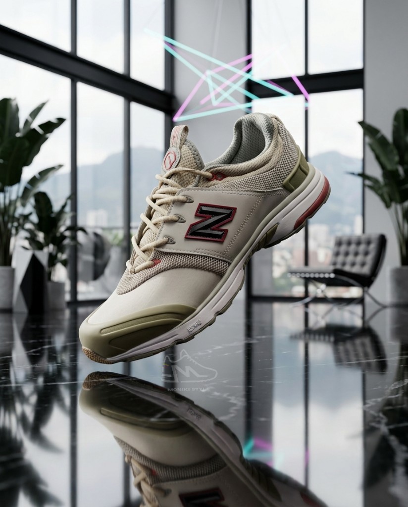 New Balance 86 Clásicas Beige Detalles Verde Oliva y Rojo Mujer Hombre Monikistyle1.1